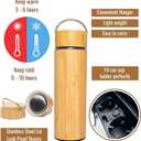 Bamboo Water Bottle Insulated Tea Tumbler for Men Birthday Gift, Women Travel Tea Set with Diffuser for Loose Tea Leaves, Stainless Steel Leak Proof Gift for Mom (15 oz)