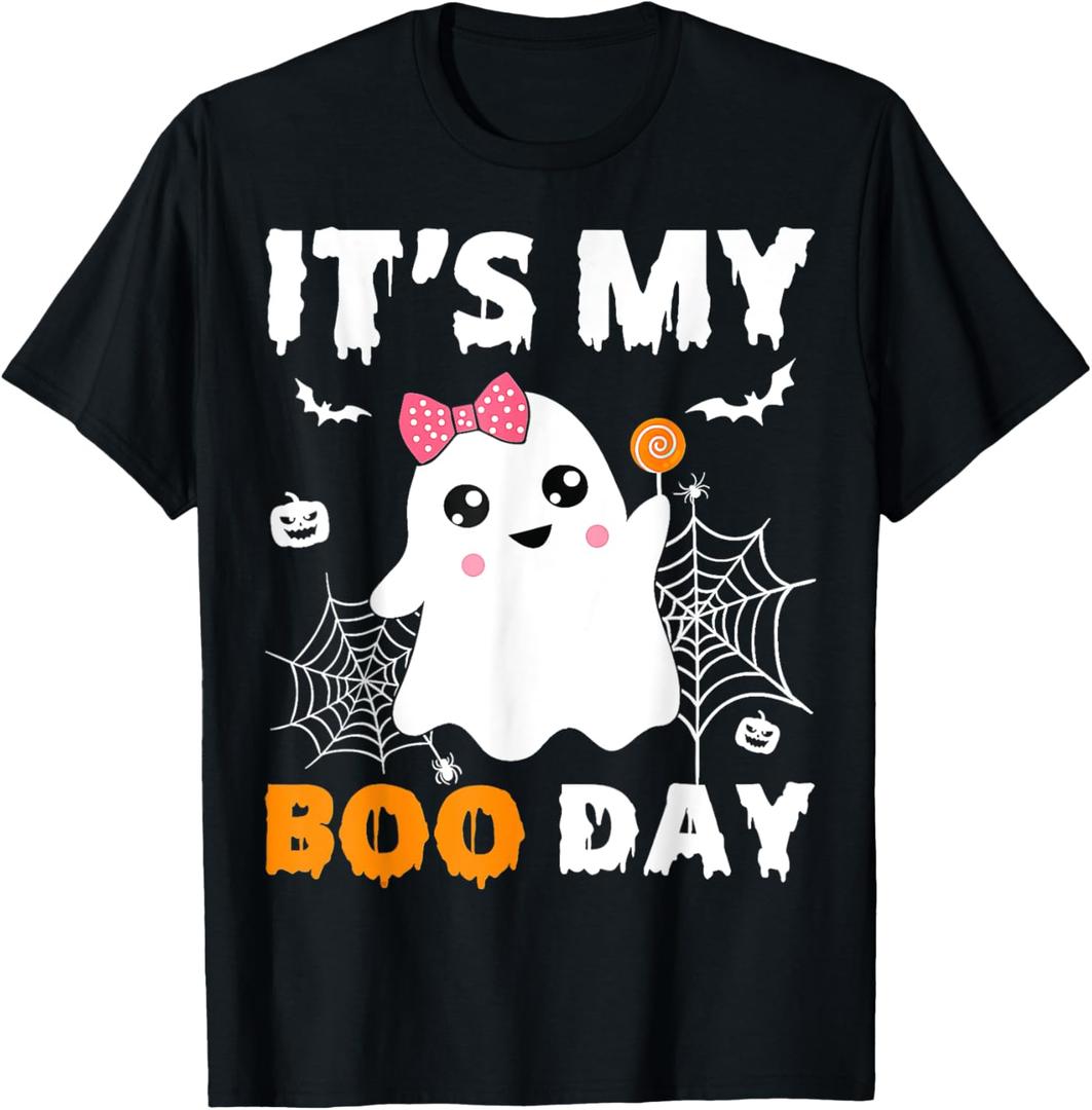 Its My Boo Day Halloween Birthday Ghost Pink Bow Girls T-Shirt, 2XL