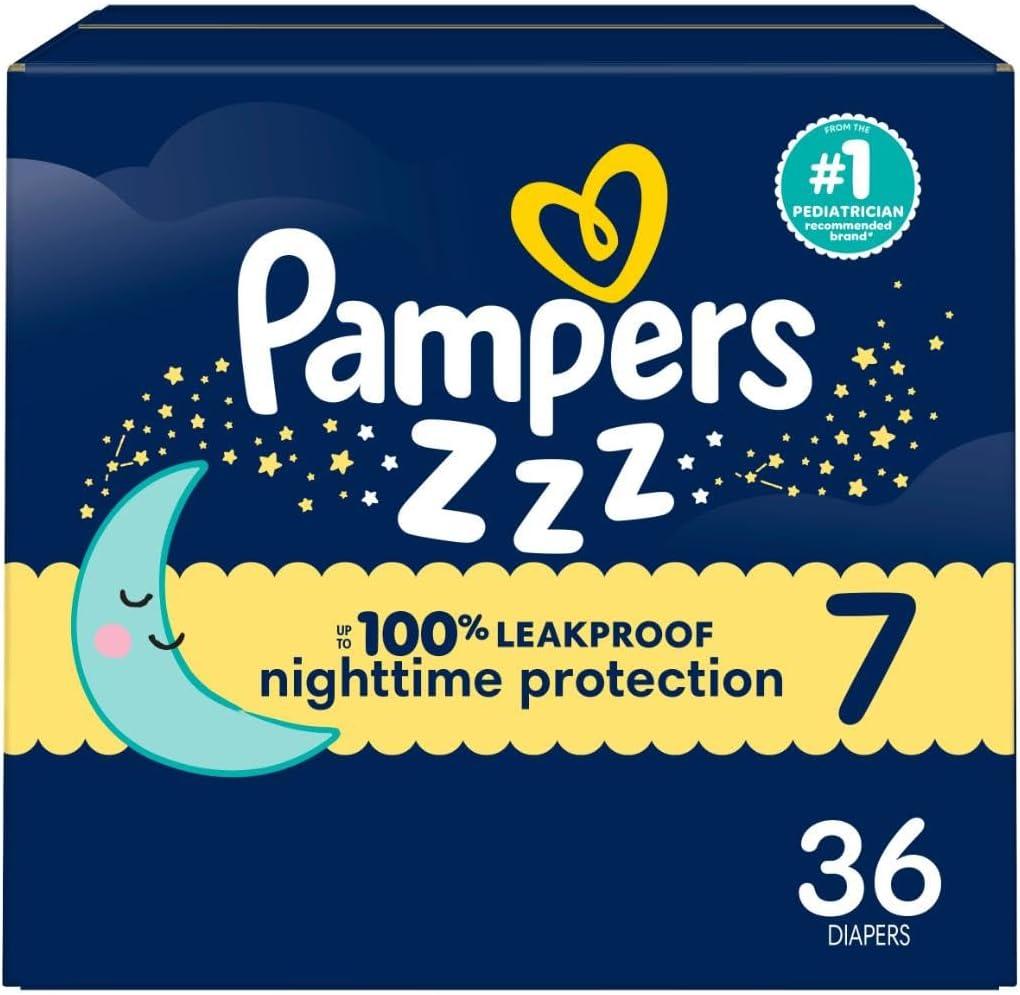 Pampers ZZZ Overnight Diapers, Size 7 (41+ lbs), 36 Count, Nighttime Protection Disposable Baby Diaper, Nighttime Leak and Skin Protection