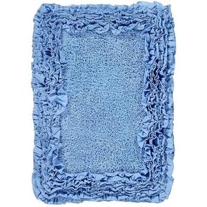 Better Trends 2 Piece 17 x 24 Bathmat Set 100% Cotton Soft Super Absorbent Non-Slip Washable Bath Rug for Bathroom Floor Decor Toilet Base Contour Blue Shaggy Border Collection