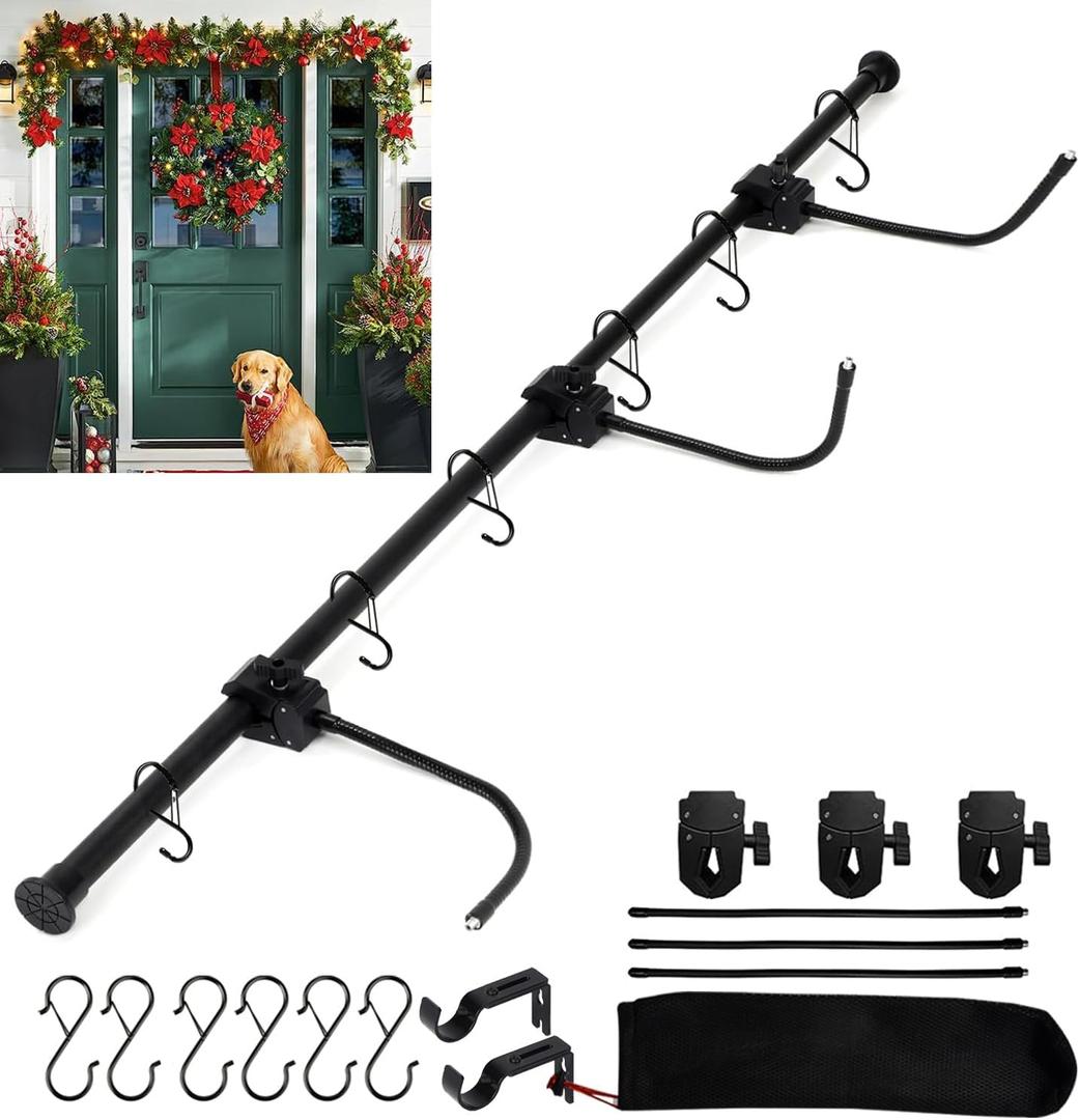 Reusable Garland Hanger for Front Door with 6 Hooks & Storage Bag, Garland Holder for Door Frame, Adjustable 31.5"- 80.3" for Double Door (31.5"- 80.3")