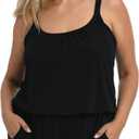 Maxine of Hollywood Womens Romper One Piece Swimsuit (12, Black//Solids)
