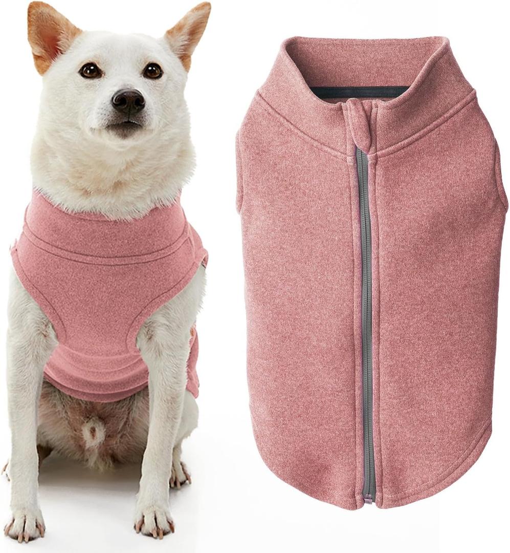 Gooby Zip Up Microfiber Fleece Dog Sweater - Pink- Warm Double Layered Soft Microfiber Fleece Step-in Dog Jacket for  Dogs (Medium chest (~17.5"))
