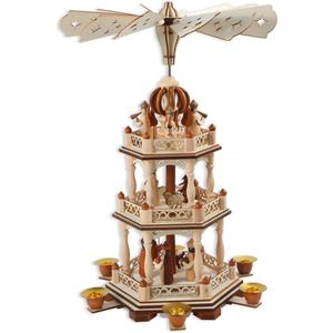 17 Inch Wooden Christmas Pyramid with 6 Candle Holders - Nativity Set for Christmas Tree - Holiday Decoration Carousel