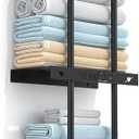 Wall Towel Racks for Bathroom, Wall Mount Towel Rack Towel Storage for Bathroom, Rolled Towel Rack with Shelf for Small Bathrooms, Black