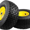 2PCS 15x6.00-6 Lawn Mower Tires, 4 Ply Tubeless 15x6-6 Front Tire Assembly Replacement for Craftsman/John Deere/Cub Cadet Riding Mowers,570lbs Capacity,3" Offset Hub,3/4" Bushing