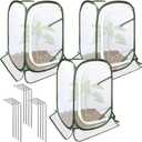 Augshy 3 Pack Pop Up Plant Covers Plant Protectors Tent Mesh Plant Protectors from Animals and Birds Garden Net Cage with Stakes for Protect Outdoor Plants Vegetables Flowers Shrubs 13"x13"x20"