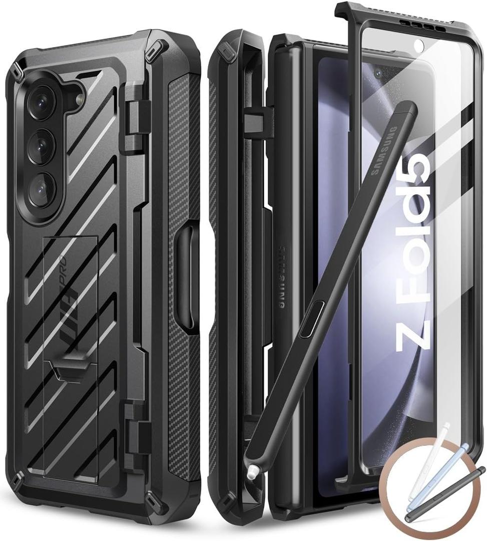 SUPCASE for Galaxy Z Fold 5 Case with S Pen Holder (Unicorn Beetle Pro), [Built-in Screen Protector & Stand] [Military-Grade Protection] Heavy Duty Protective Phone Case for Samsung Fold 5, Black