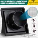 Gisafai 4" Dryer Vent Cover Outside with Stainless Steel Guard Wall Dryer Exhaust Cap and Removable Extended Pipe Vent Shroud Hood Cushioned Non Return Flap with Sealing Gasket Grille(Black)