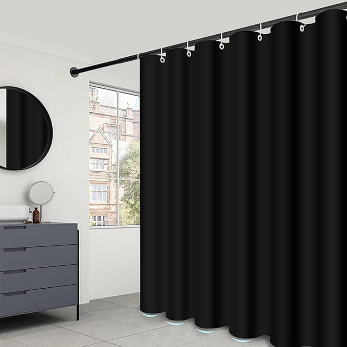 Fabric Shower Curtain Liner, Waterproof Hotel Quality, Bathroom Curtains Rust Resistant Grommets
,68x70Ft, Black