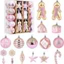 SHareconn 65pcs Christmas Tree Ornaments Set, Shatterproof Christmas Gingerbread Man Balls Bulk Gift Boxes, Hanging Plastic Decorative Baubles for Xmas Trees Decorations, Holiday Party, Pink Gold