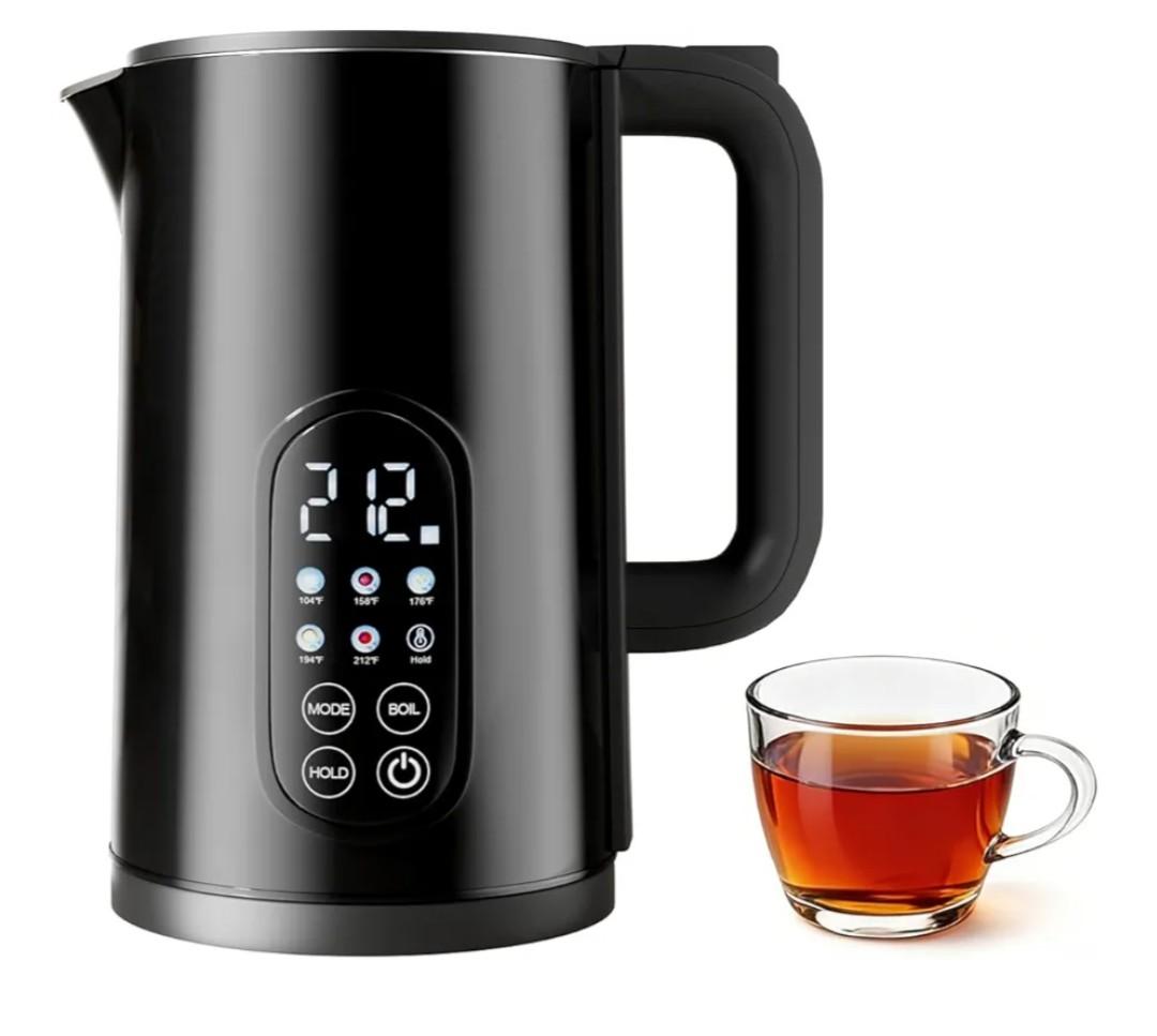 Electric Kettle with Temperature Control, 1.7L Stainless Steel Hot Water Kettle, 5 Presets for Tea & Coffee, 2H Keep Warm, Fast Boil, Auto Shut-Off & Boil-Dry Protection, Cordless Tea Kettle, Black