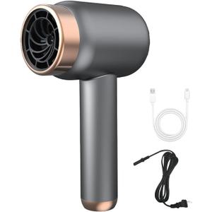 Cordless Hair Dryer for Women with Battery, Rechargeable Blow Dryer, Rechargeable Hair Dryer with USB Charging Cold Hot Wind Wireless Hair Dryers with Battery for Travel Camping (Grey)