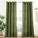 YoungsTex Olive Linen Curtains 90 Inch Length 2 Panels for Living Room, Dark Green Semi Sheer Drapes with Bronze Grommet Extre Long Window Treatments for Bedroom Dining, 52 X 90 Inch