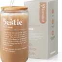 SANDJEST Best Friend Glass Can, Besties Definition Cup with Lid & Straw, Iced Coffee Aesthetic Cups, Gift for Christmas Birthday Mother Day, Gifts for Women Friends Sisters, 16oz