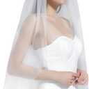 BEAUTELICATE Wedding Bridal Veil with Comb 1 Tier Cut Edge Fingertip&Cathedral Length, Light Ivory, Elbow Length 28"