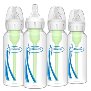 Dr. Brown's AntiColic Options+ Narrow Glass Baby Bottle with Level 1 Slow Flow Nipple, BPAFree, 8 oz/250 mL, 0m+, 4Pack