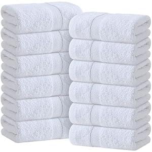 Wealuxe White Hand Towels for Bathroom [12 Pack] Cotton Hand Towel Bulk for Gym, Kitchen and Spa, 16x27 Inches Soft Highly Absorbent Quick Dry Terry Salon Towels