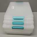 IRIS USA 6 Qt. Craft Storage Bins with Lids, 4-Pack, |Made in USA|, Clip Box, Small Plastic Sensory Bin Tote Organizer Containers for Art Supplies, Paper, & Office, Stackable - Clear/Seafoam Blue