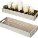MyGift 16 x 6 Inch Rustic Torched Brown Wood Decorative Trays with Cutout Handles, Wooden Rectangular Table Centerpiece Ottoman Display Serving Platter, Set of 2