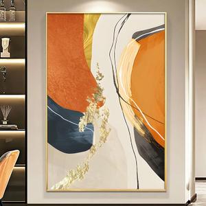 Orange Abstract Canvas Wall Art Modern Orange Poster Abstract Geometric Painting Gold Foil Canvas Wall Art Orange and Gold Painting Modern Gold Foil Abstract Art for Living Room 16x24inch Frameless (16L" x 24W")