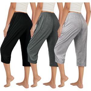 VENTELAN 3 Pack Womens Ultra-Soft Capri Pajama Pants Elastic Waistband Sleepwear Bottoms XXL