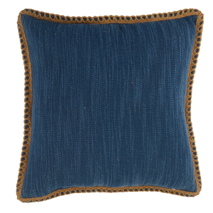 2 Pack Navy Blue Linen + Brown Trim Pillow Cover