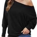 Aifer Women's Off The Shoulder Tops Sexy Long Sleeve Shirts Oversized Fashion Casual Batwing Sweaters Pullover Tunic Tops (Black, M)