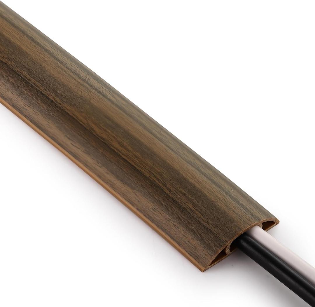 ZhiYo 3.6ft Cord Covers for Wires on Floor, Cord Hider Floor Hide Extension Cords, Soft PVC Cable Cover Cable Protector, Wire Cavity W0.62in H0.31in, Smoked Brown Wood