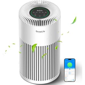 GoveeLife Smart Air Purifier for Home Large Room Up to 1524 sq.ft.with Washable Filter, Integrated PM 2.5 Air Quality Sensor,WiFi, Air Purifier for Smoke, Wildfire, Pet Hair,24dB, White
