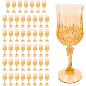 7oz Vintage-Inspired Plastic Wine Glasses | 48-Piece Crystal Textured Plastic GobletsDisposable Wine Glasses for Weddings, Parties & Elegant Events(48-Gold)