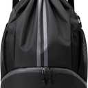 JELUTAR Drawstring Backpack Gym Bag with Shoes Compartment for Soccer, Basketball, Swim, Water-Resistant String Backpack Beach Cinch for Women Men (Large, Black)