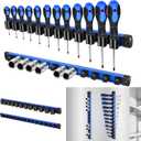 6 Piece Magnetic Tool Organizer Set, Holds Screwdrivers, Wrenches & Sockets (12-Slot Rail x3, L/M/S Socket Holders), Workshop Wall Mount, Space-Saving Tool Storage, Strong Grip (Tools Not Included)