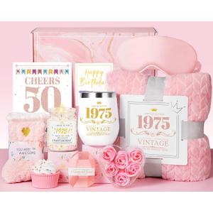 50th Birthday Gifts for Her - Unique Spa Gift Baskets for Women Over 50 - Cool Gifts for Turning 50 Year Old Woman, Happy Birthday Gift Box with Blanket for Sister Friend Wife Aunt Mom Gift Birthday