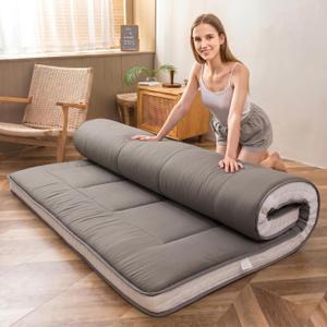 MAXYOYO King Futon Mattress Foam Mattress Topper, Japanese Floor Mattress Foldable Mattress Futon Mattress Pad Guest Mattress, Extra Thick Folding Floor Couch for Adults, Dark Grey King Size