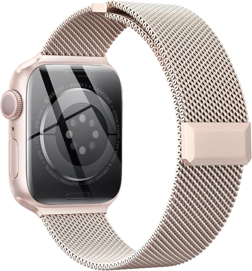 EPULY Compatible with Apple Watch Band 38mm 40mm 41mm 42mm(Series 10),Stainless Steel Mesh Loop Magnetic Clasp Bands for iWatch Series SE 9 8 7 6 5 4 Women Men-42/41/40/38mm Rose Gold