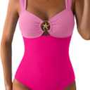 Herseas One Piece Swimsuit Women Tummy Control Slimming Bathing Suit Modest Swim Suits Full Coverage Shapewear Swimwear (Pink, L)