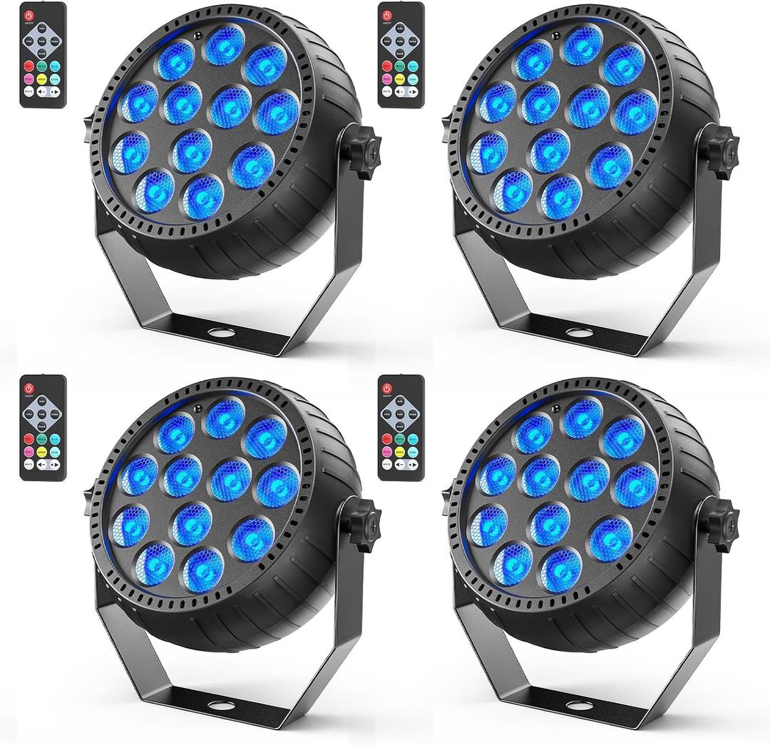 Rechargeable Stage Lights, 2200mAh Battery Powered LED Par Lights with Remote & Sound Activated, 12 RGB Portable Uplights for Events Wedding Party Club Concert Indoor, 4 Packs