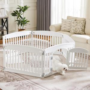 Sweetcrispy Plastic Dog Playpen - 6-Panel 24" Expandable & Durable Pet Fence for Medium Dogs - Indoor & Outdoor Portable Puppy Playpen with Secure Locking Door, White