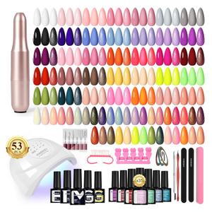 PHOENIXY 53 Pcs Gel Nail Polish Kit with U V Light Nail Drill, 35 Colors Gel Nail Kit Pink 5Pcs Glossy Matte Glitter Gold Silver Top Base Coat for DIY Home Manicure Gift Sets for Women