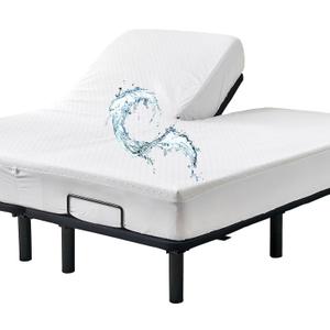 Kingnex Waterproof Cooler Bamboo Viscose Split Top King Mattress Protector for Adjustable Bed with Upper Flex 32-34 from Head Fitted Mattress Cover (White)