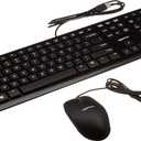 Amazon Basics Wired USB Computer Keyboard and Mouse Bundle, Full-Sized, QWERTY Layout, Responsive Keys for Comfortable Typing with Volume Control, Black