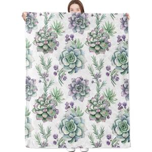 Succulent Blanket Botanical Floral Throw Blankets Lightweight Flannel Throws for Camping Couch Chair Office Bed Home Spring Summer Decor Gifts for Plant Lover,60x50inch