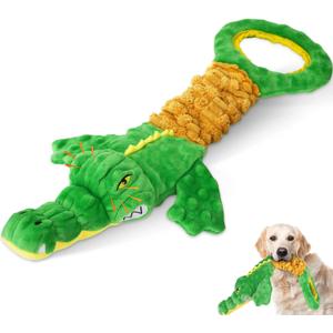 Large Dog Toys, Plush Squeaky Dog Toy with Crinkle Paper and Tug of War Handle, Interactive Puppy Toys for Small, Medium and Large Dogs (Green01)