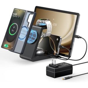 Magnetic Wireless Charger for Samsung, 5 in 1 Charging Station for Multiple Devices, Compatible with MagSafe Samsung for Galaxy S25/Z Fold7/Flip7, Watch Charger Stand for Galaxy Watch Ultra 8,for buds