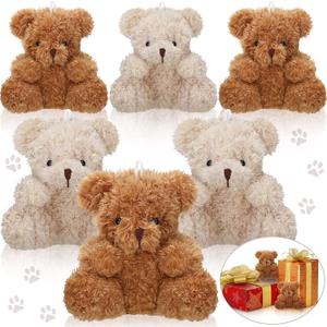6 Pieces Mini Bear Plush Stuffed 4 Inch Small Bear Bulk Animal Toys for Baby Shower Party Favors Tiny Soft Doll Gifts for Graduation Keychain Bag Charm Supplies(Brown, Apricot)