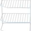 Home Basics Corner Rack, White, Vinyl Coated Steel, Rust Resistant, 2-Tier Shelf, Keeps Spices and Cups Organized, 9x9x8.5in