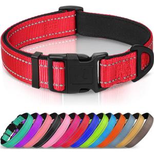 Joytale Reflective Dog Collar, Soft Neoprene Padded, Metal D-Ring, Nylon Pet Collar Adjustable for Small Dogs, Red, S