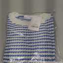 Milumia Women's Striped Short Sleeve Sweater Vest 2025 Summer Cap Sleeve Pullover Tank Top (Large, White and Blue)