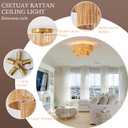 21 Rattan Light Fixtures Ceiling Light 2-Tier Wicker Boho Chandelier with Hand Woven Brushed Brass Finish Shade for Bedroom Kitchen Entryway Hallway 5-Light